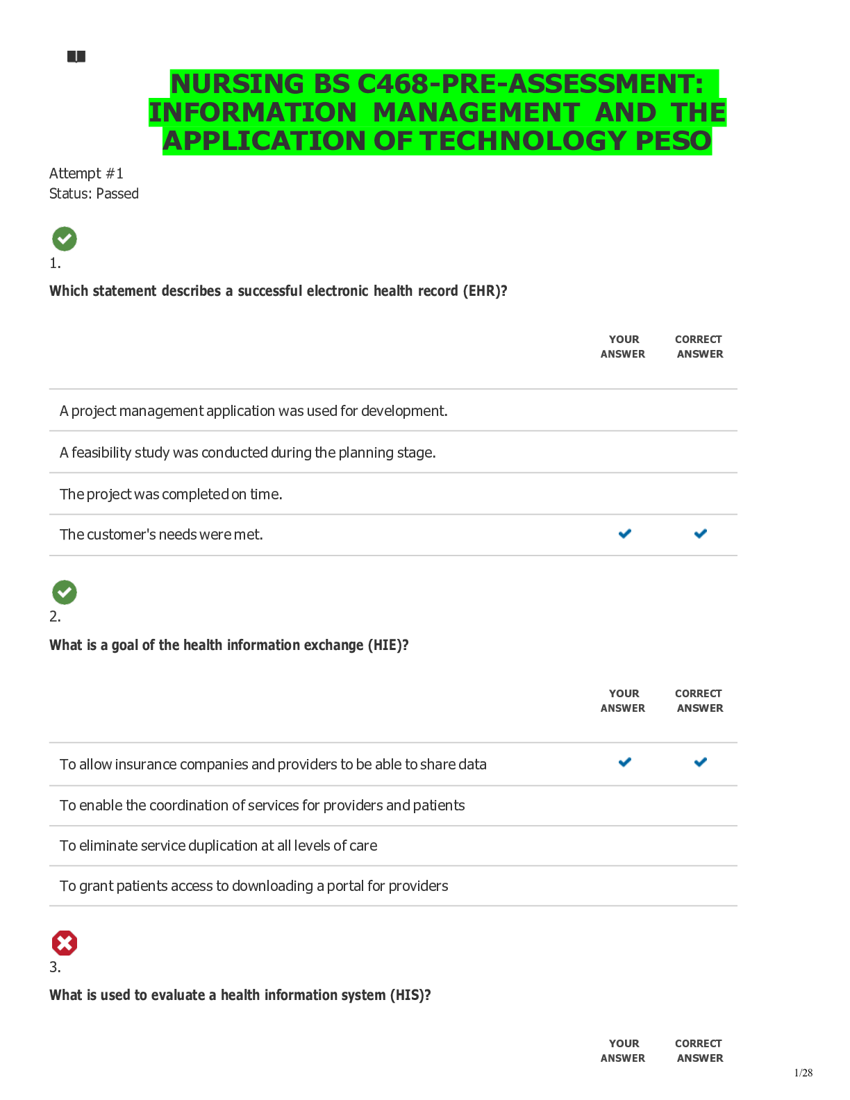 Preview of NURSING BS C468-PRE-ASSESSMENT: INFORMATION MANAGEMENT AND THE APPLICATION OF TECHNOLOGY P